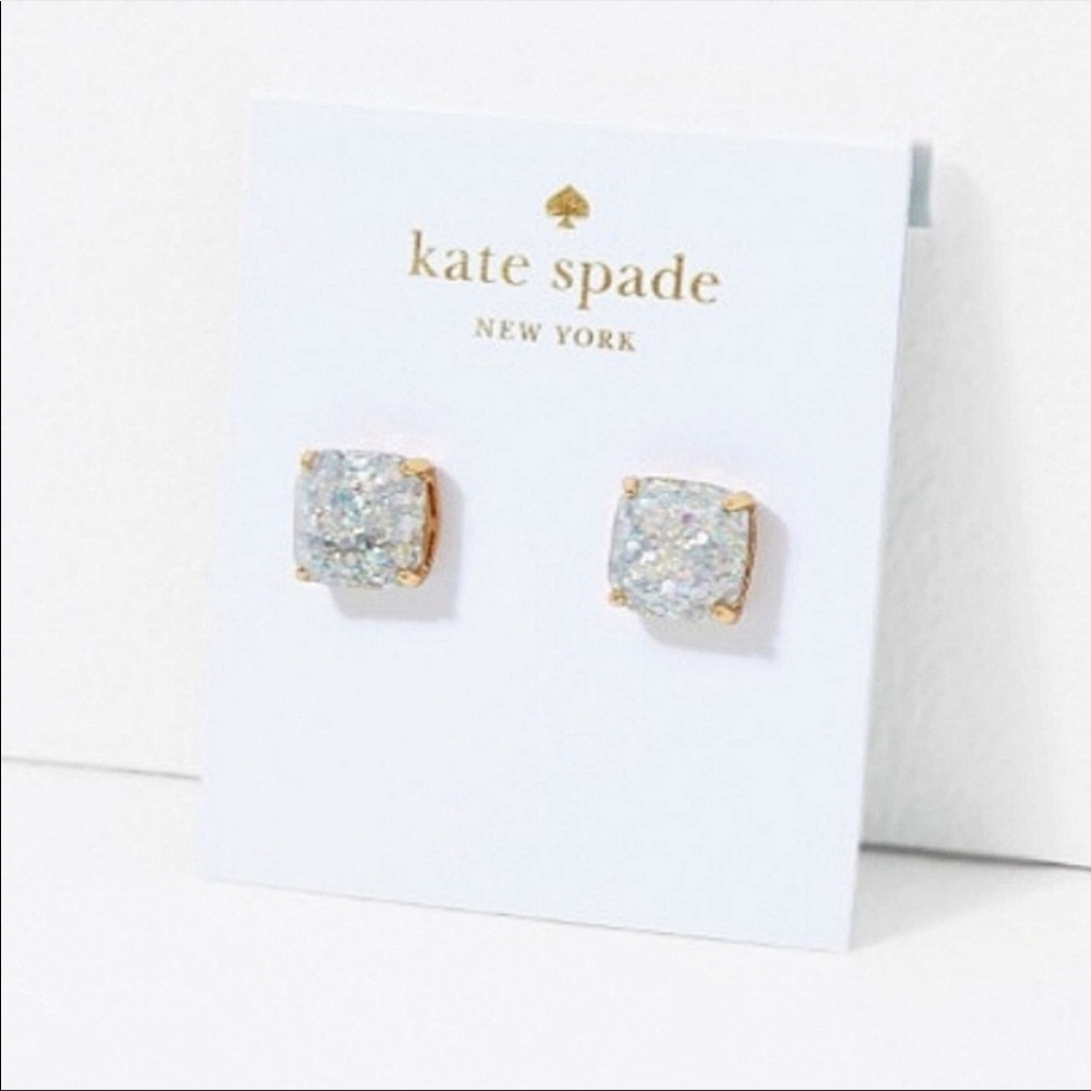 Kate Spade Mini Small Square Stud Earrings - Opal Glitter,NWT